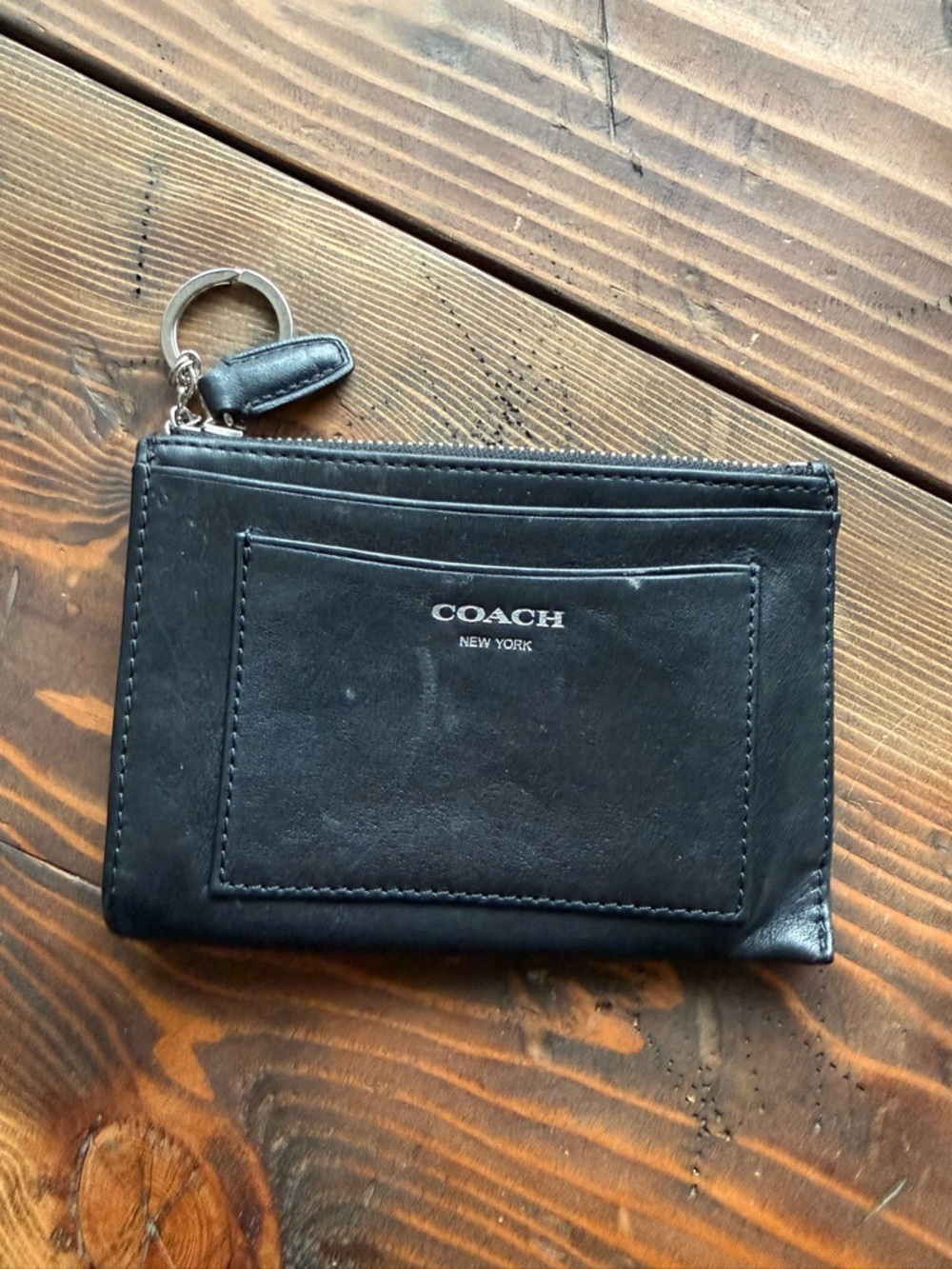 Coach Black Leather Card Case with Key Ring